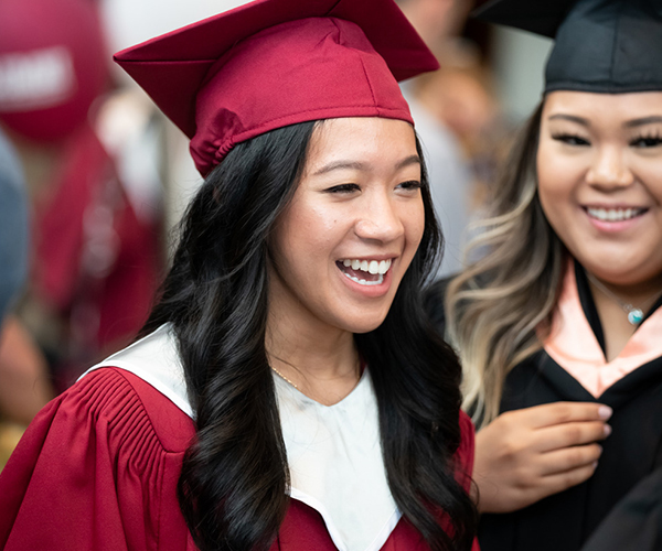 Girls outside for convocation photo.