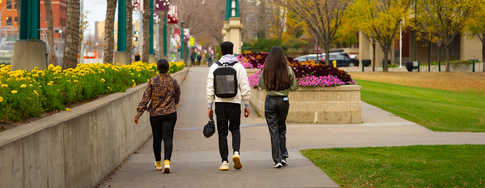 students walking outside of MacEwan University