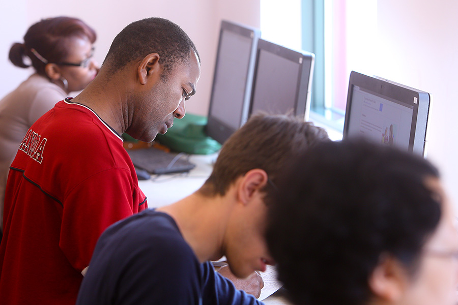 students studying on computers