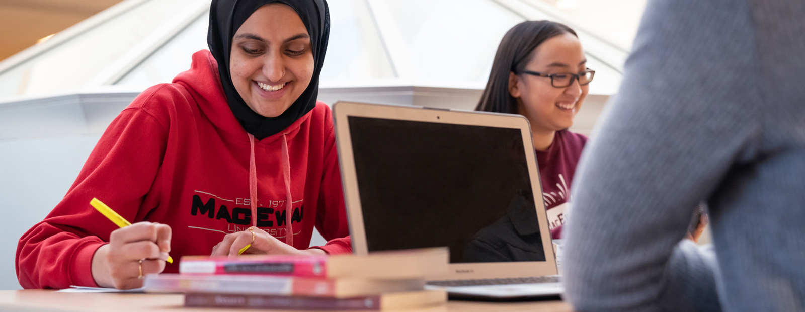 students studying in library