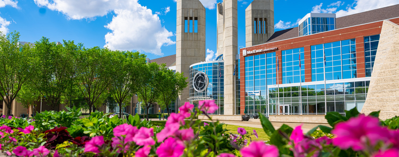 MacEwan exterior with flowers